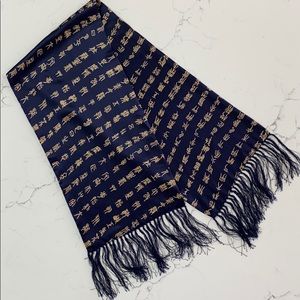 Vintage 100% Silk twilly oblong scarf- blue & gold